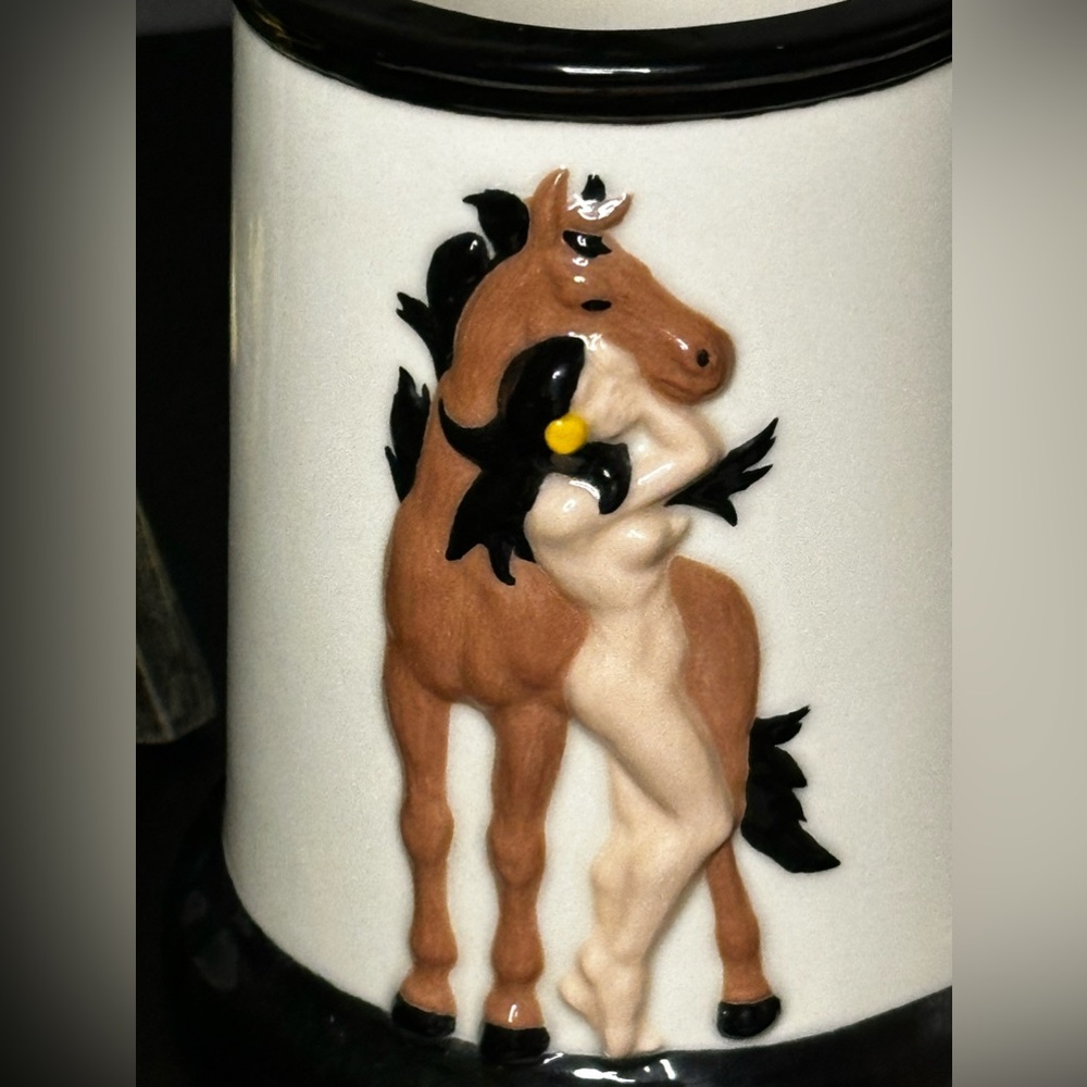 Handmade mug, with Native American lady with horse.